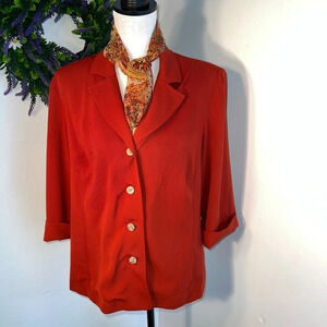 Dana Kay, 14W, 3/4 length sleeves button front jacket a/ scarf shoulder pads.